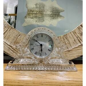 Vintage Lead Crystal Quartz Mantel Desk Clock Working Condition Clear Glass